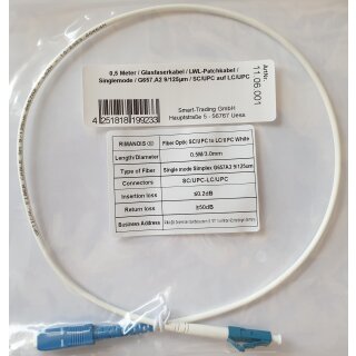 0,5 Meter / Glasfaserkabel / LWL-Patchkabel / Singlemode / G657.A2 9/125μm / SC/UPC auf LC/UPC