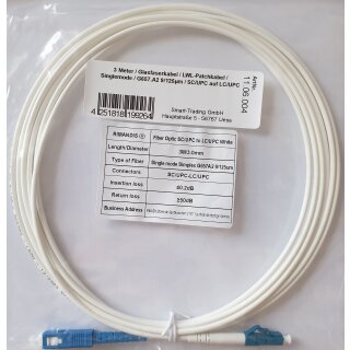 3 Meter / Glasfaserkabel / LWL-Patchkabel / Singlemode / G657.A2 9/125μm / SC/UPC auf LC/UPC