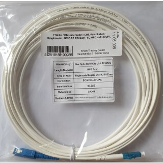 7 Meter / Glasfaserkabel / LWL-Patchkabel / Singlemode / G657.A2 9/125μm / SC/UPC auf LC/UPC