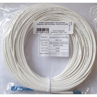 40 Meter / Glasfaserkabel / LWL-Patchkabel / Singlemode / G657.A2 9/125μm / SC/UPC auf LC/UPC