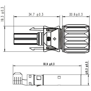 AMPHENOL (vglb. Devalan) Stecker und Buchse fr PV-Kabel oder Batterieanschluss