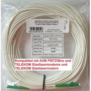 RIMANDIS 30 Meter Glasfaserkabel LWL-Patchkabel Singlemode G657.A2 LC/APC-LC/APC Telekom FritzBox