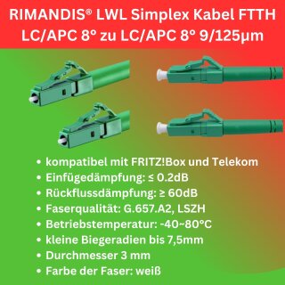 RIMANDIS® 1m-50m Glasfaserkabel LWL-Patchkabel Singlemode G657.A2 LC/APC-LC/APC Telekom FritzBox