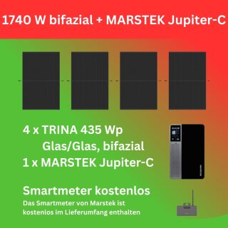 Balkonkraftwerk mit TRINA 1740Wp bifazial + Marstek Jupiter-C + Smartmeter